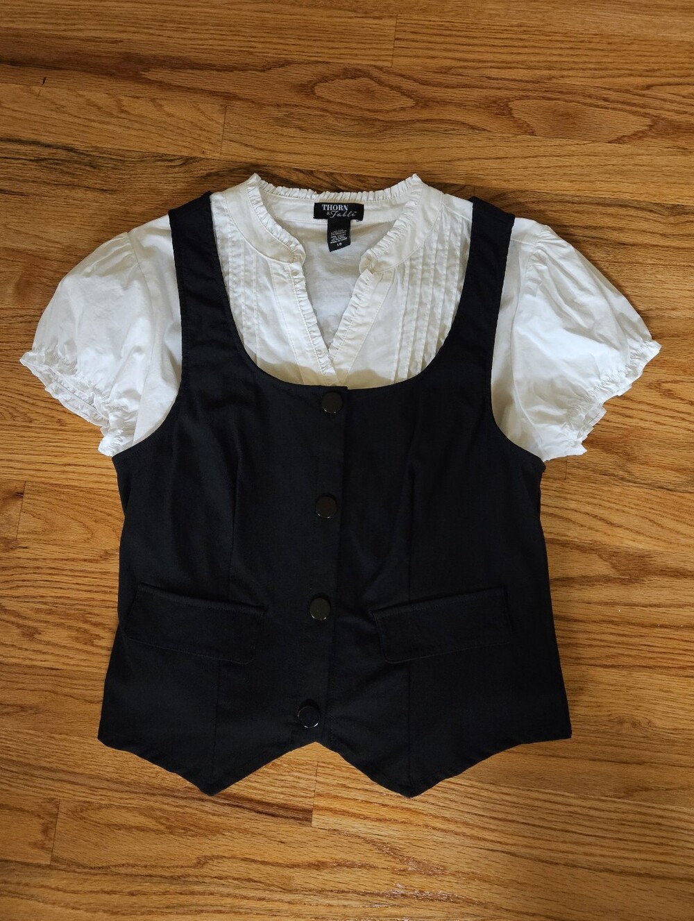 Thorn & Fable Woven Button-Up Vest Girls Twofer Top